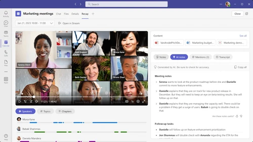 Microsoft Teams with AI transcription and action items